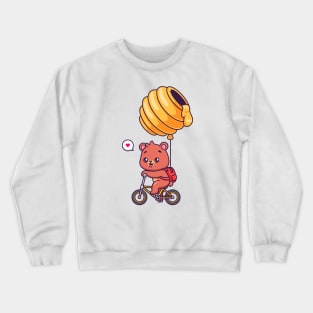 Cute Bear Riding Bicycle With Honeycomb Balloon Cartoon Crewneck Sweatshirt